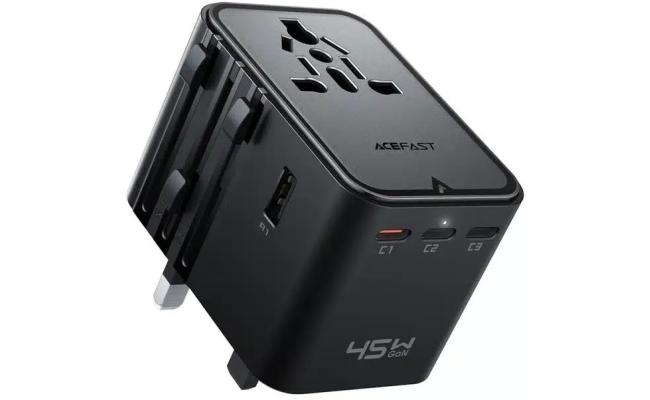 ACEFAST Z8 PD 45W GaN Charger – 3 USB-C + 2 USB-A Multifunctional International Travel Adapter - Black